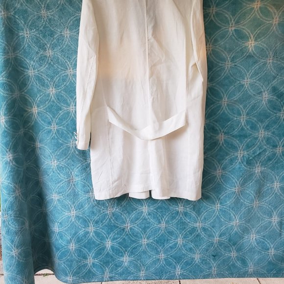 Ivory Longline Pure Linen Crotchet Blazer Jacket with measurement us10 - Picture 10 of 11